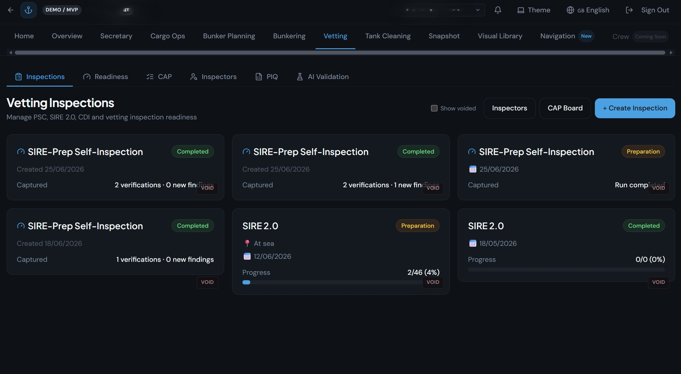 GIO vetting readiness interface